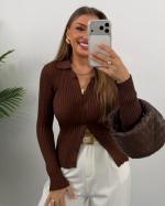 Pull Polo en maille côtelée 