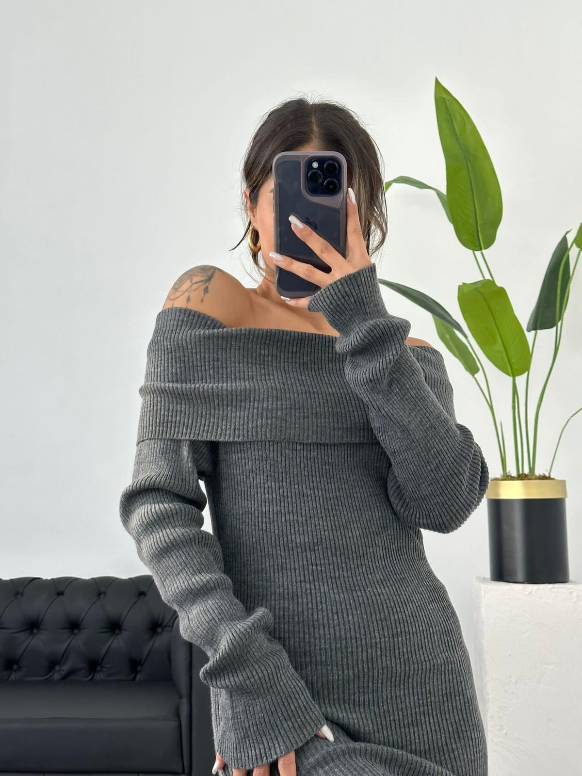 Robe Dark grey tricoté en maille cotelé 