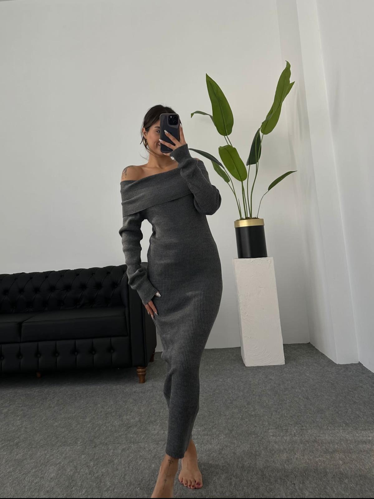 Robe Dark grey tricoté en maille cotelé 