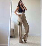 Pantalon palazzo taille haute Stretch blanche 