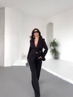 Costume Noir  femmes Ceinturé Pantalon Palazzo