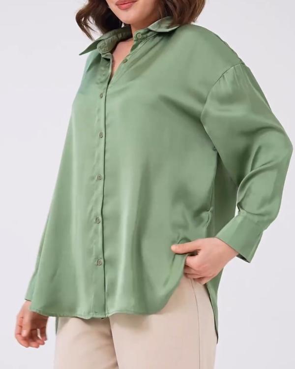 Chemise vert olive  en  satin de soie