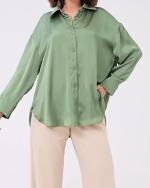 Chemise vert olive  en  satin de soie
