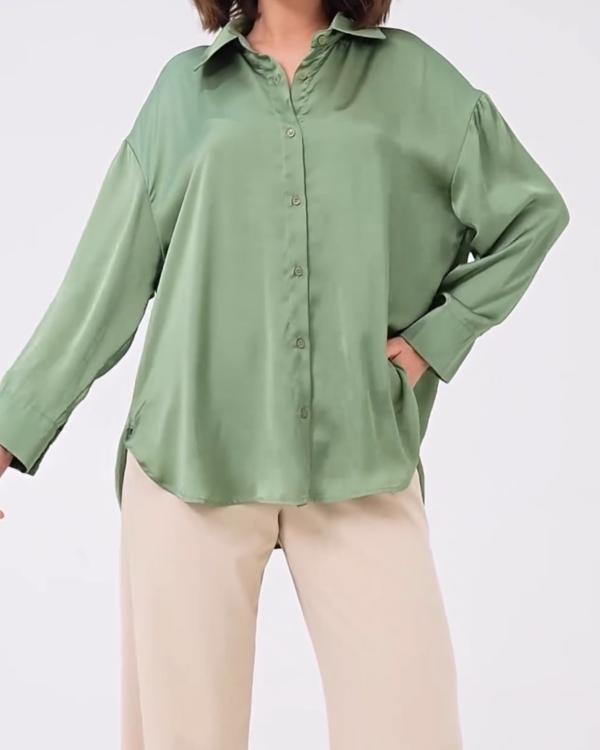 Chemise vert olive  en  satin de soie