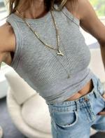 Crop Top côtelé Zara couleur uni a col rond 