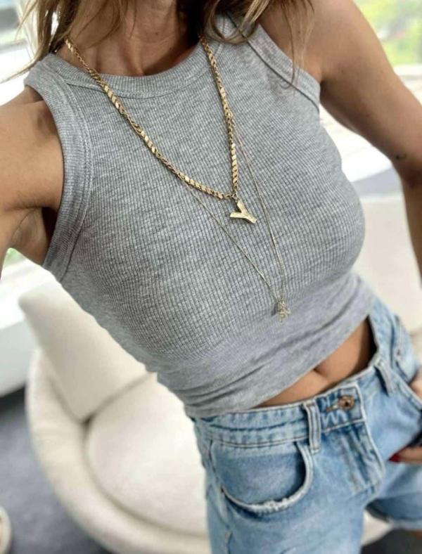 Crop Top côtelé Zara couleur uni a col rond 