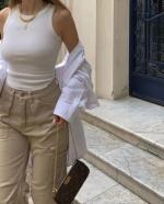Crop Top côtelé Zara couleur uni a col rond 