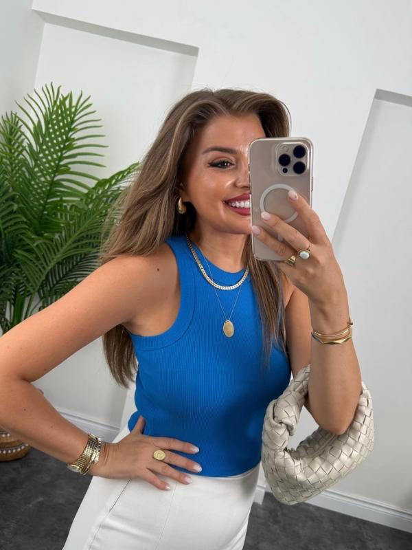 Crop Top côtelé Zara couleur uni a col rond 