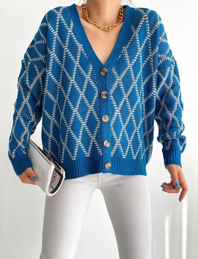 Cardigan en maille A carreaux