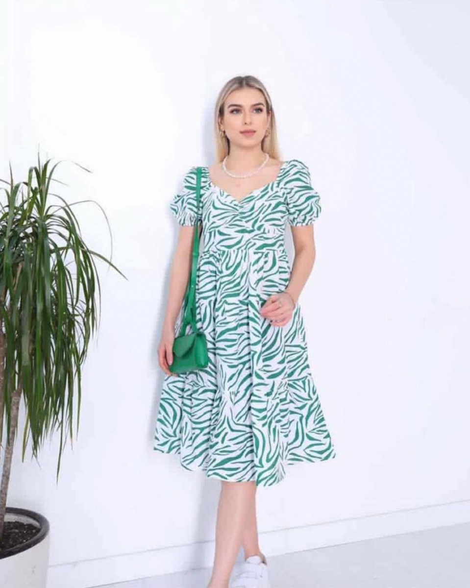 Robe mi longue à imprimé rayures zébrées Vert