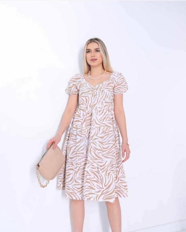 Robe mi longue à imprimé rayures zébrées beige