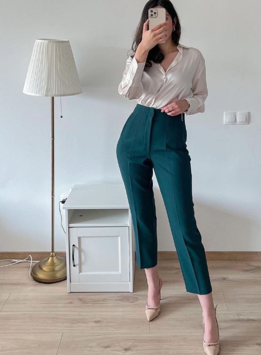 PANTALON Classique TAILLE HAUTE Vert