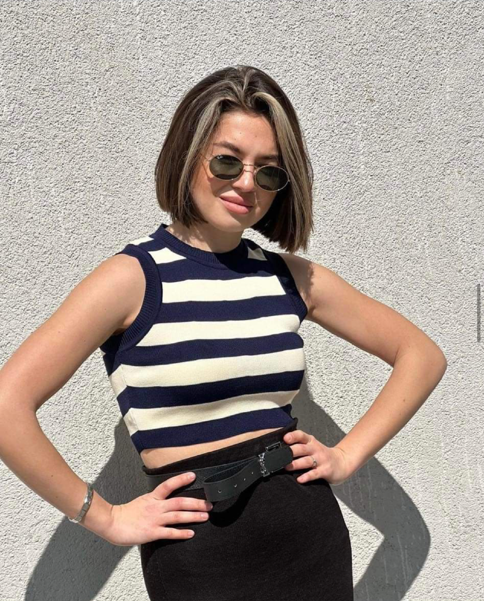 Crop Top a Rayeurs  a col rond 