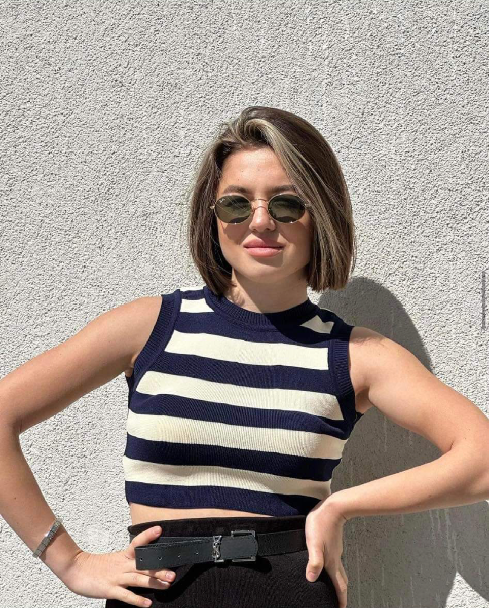 Crop Top a Rayeurs  a col rond 