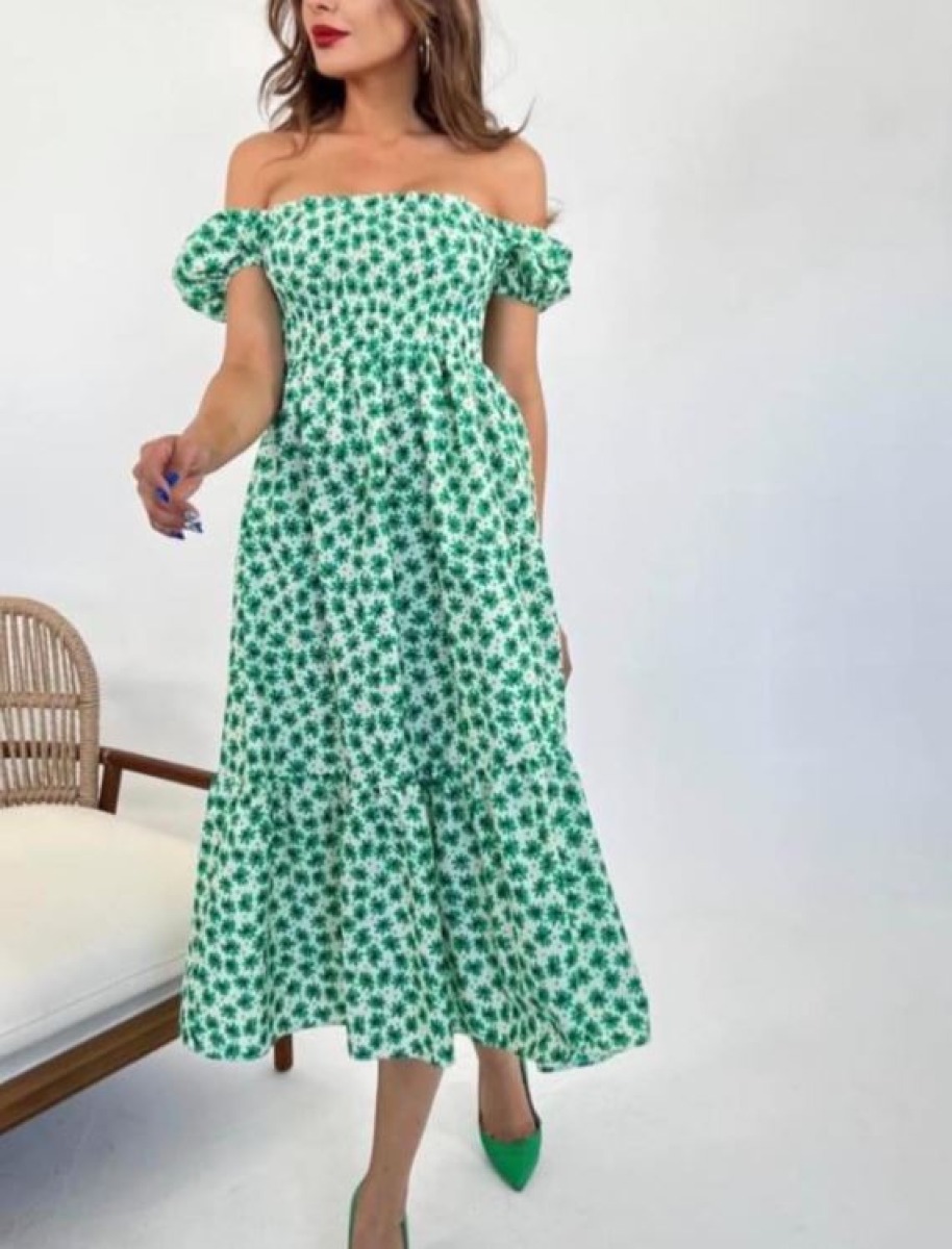 Robe midi en Popline a fleurs