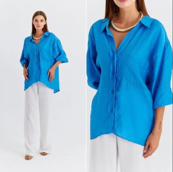 Chemise en lin Bleu