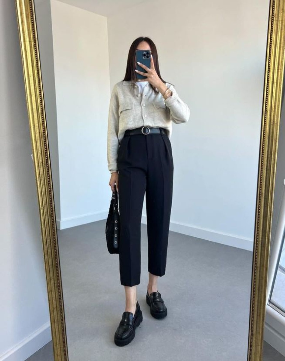 Pantalon a cheville Classique Noir avec ceinture