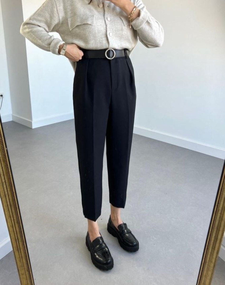 Pantalon a cheville Classique Noir avec ceinture