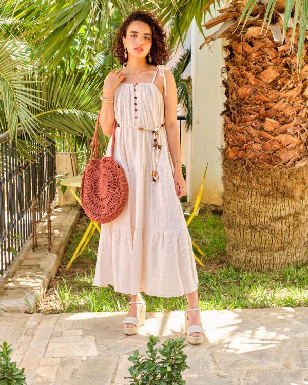 Robe à bretelles et breloques BEIGE 