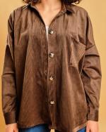 Chemise velours rayé Marron