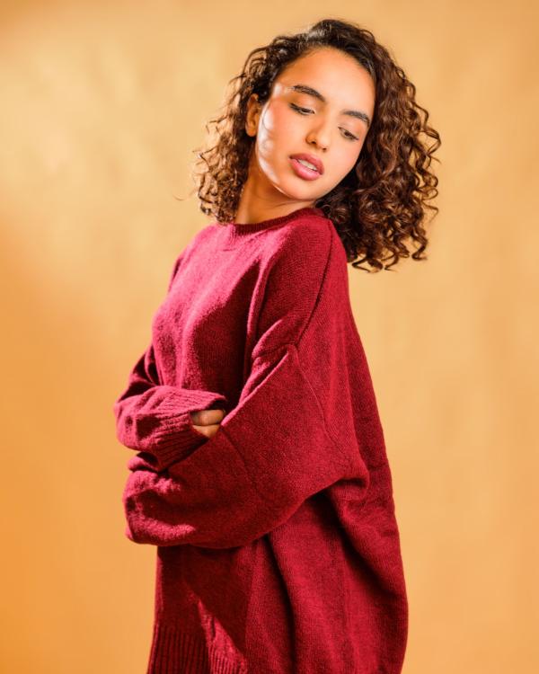 Gros pull en laine rouge cerise 