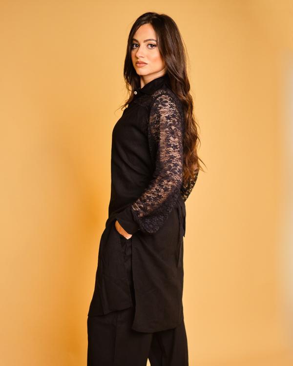 Ensemble Lin naturelle et dentelle BLACK 