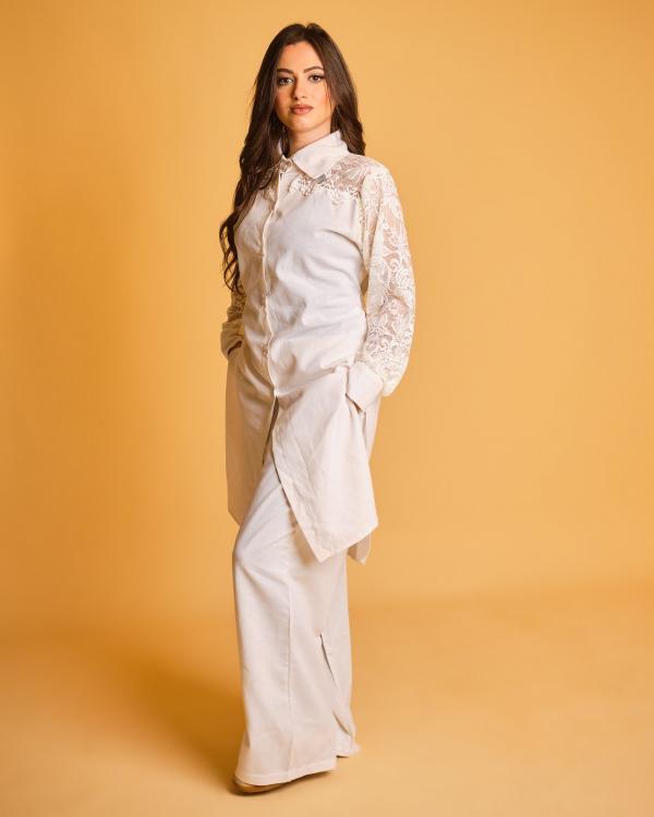 Ensemble Lin naturelle et dentelle BLANC CASSÉ