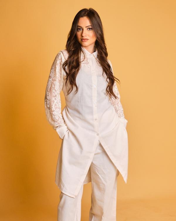 Ensemble Lin naturelle et dentelle BLANC CASSÉ