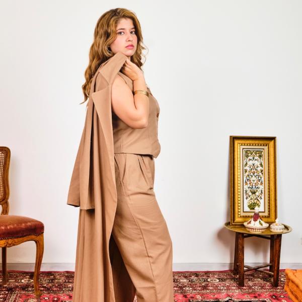 Ensemble en Lin Naturelle camel 