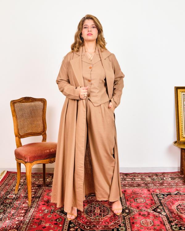 Ensemble en Lin Naturelle camel 