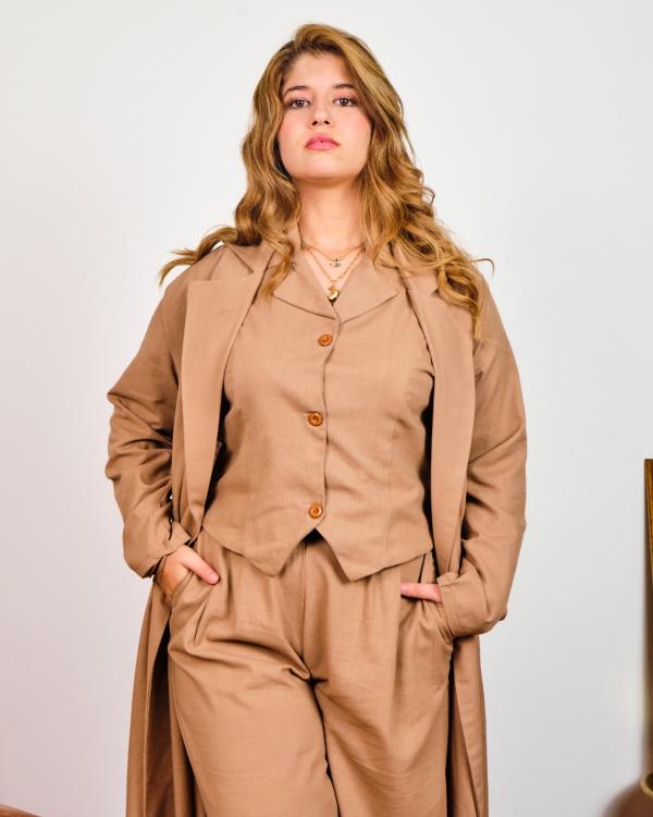 Ensemble en Lin Naturelle camel 