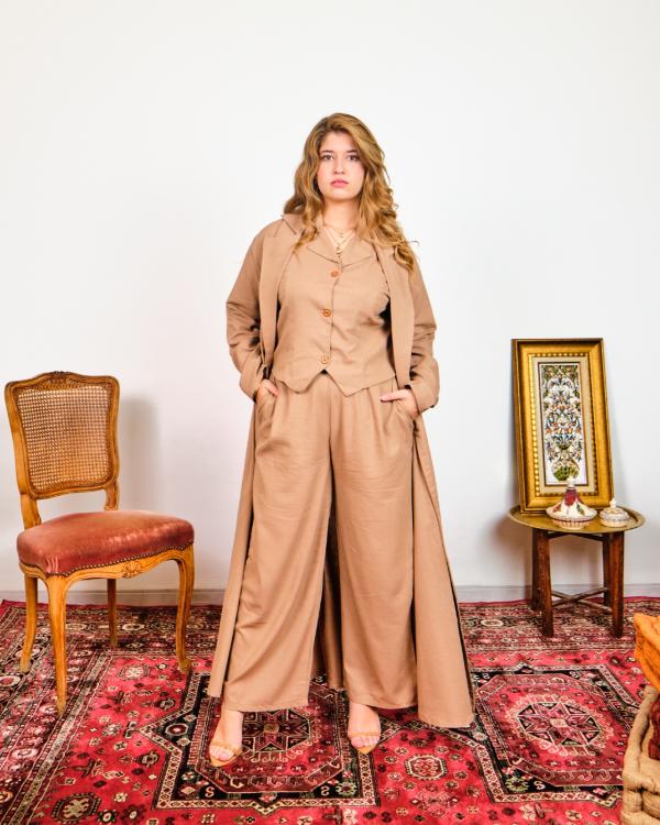 Ensemble en Lin Naturelle camel 