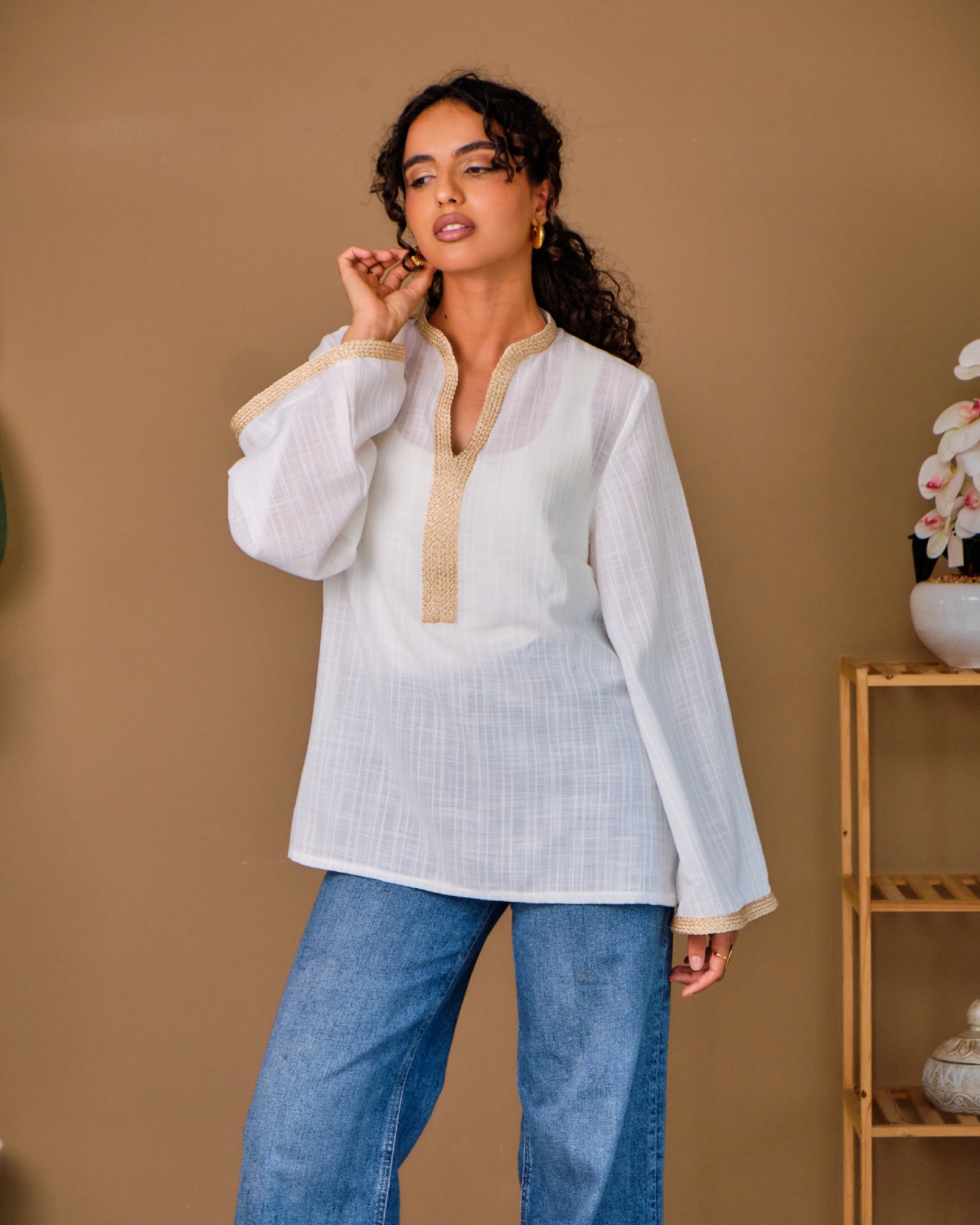 Tunique Leyla Lin naturel manches longues