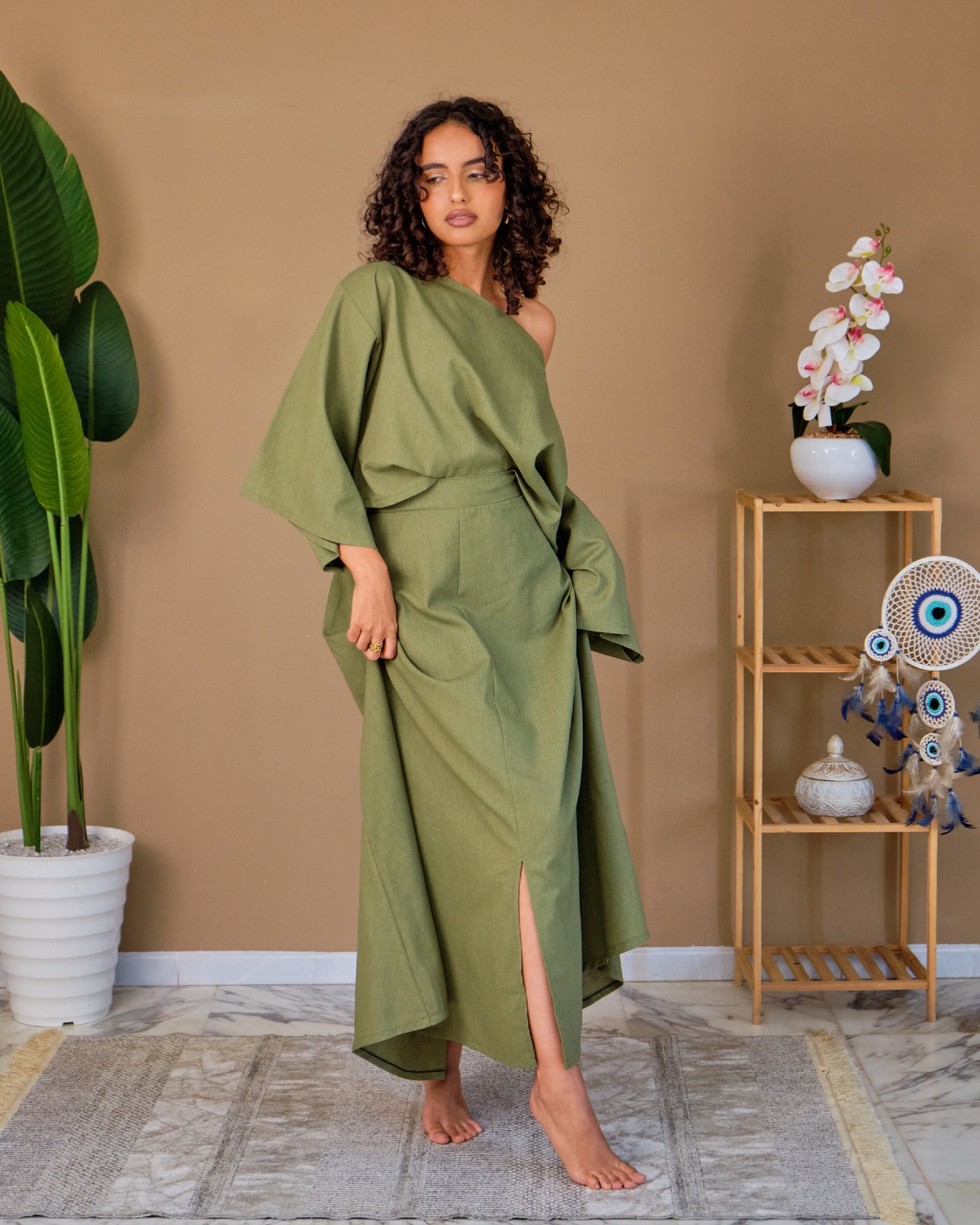 Ensemble jupe en lin naturel Kaki
