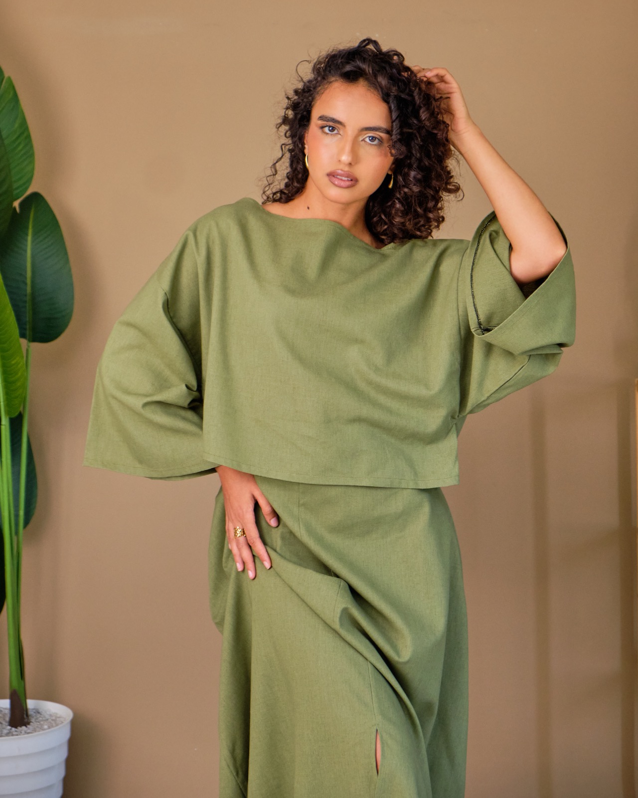 Ensemble jupe en lin naturel Kaki