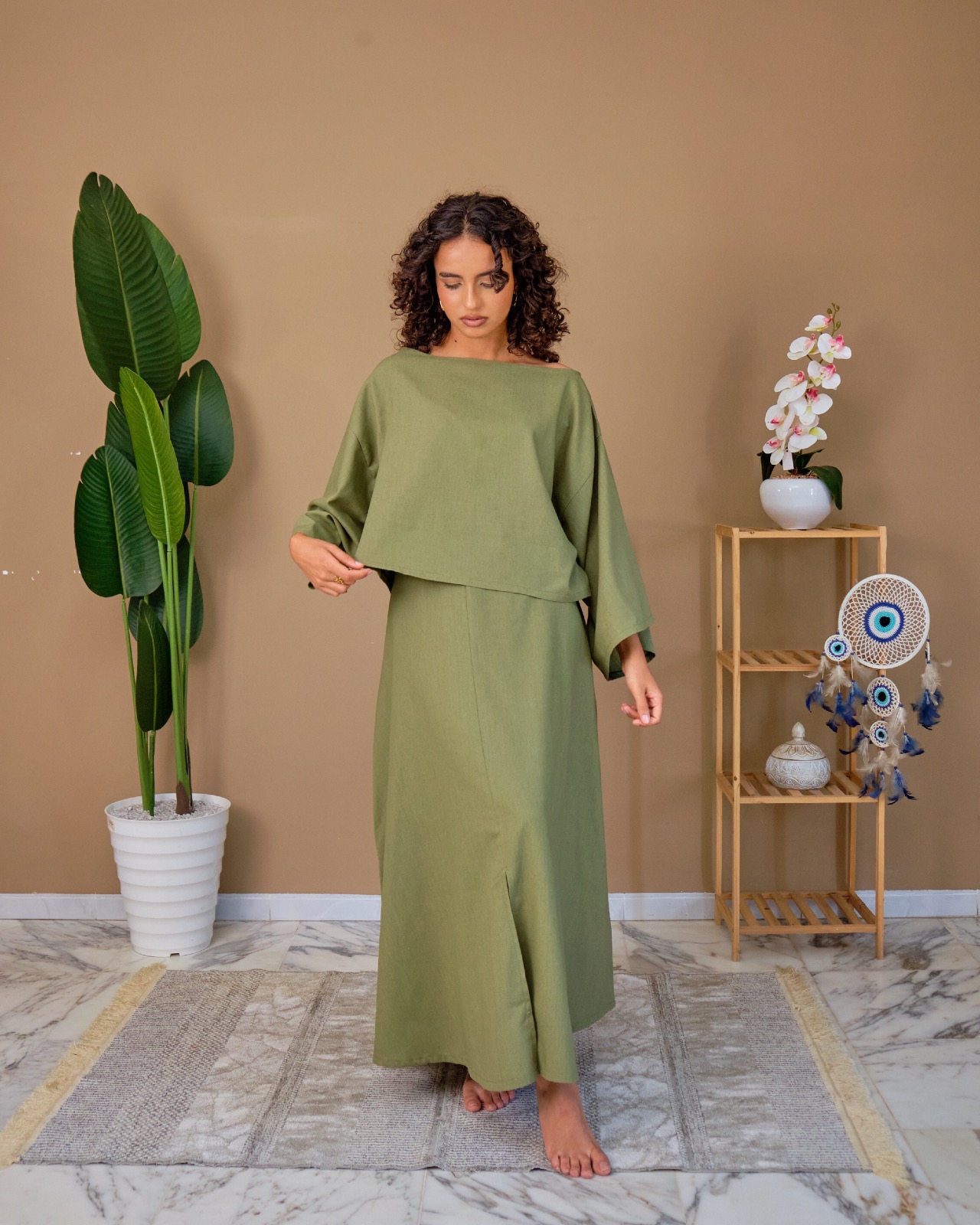 Ensemble jupe en lin naturel Kaki