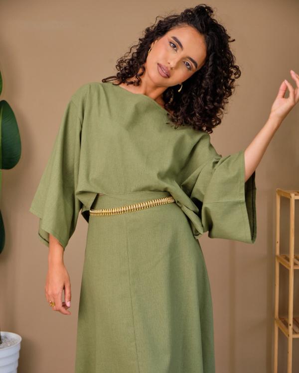 Ensemble jupe en lin naturel Kaki