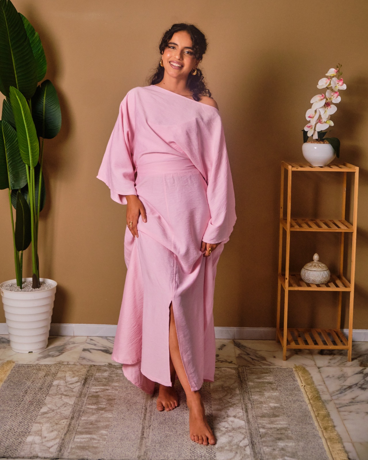 Ensemble jupe en lin naturel fluide pinky