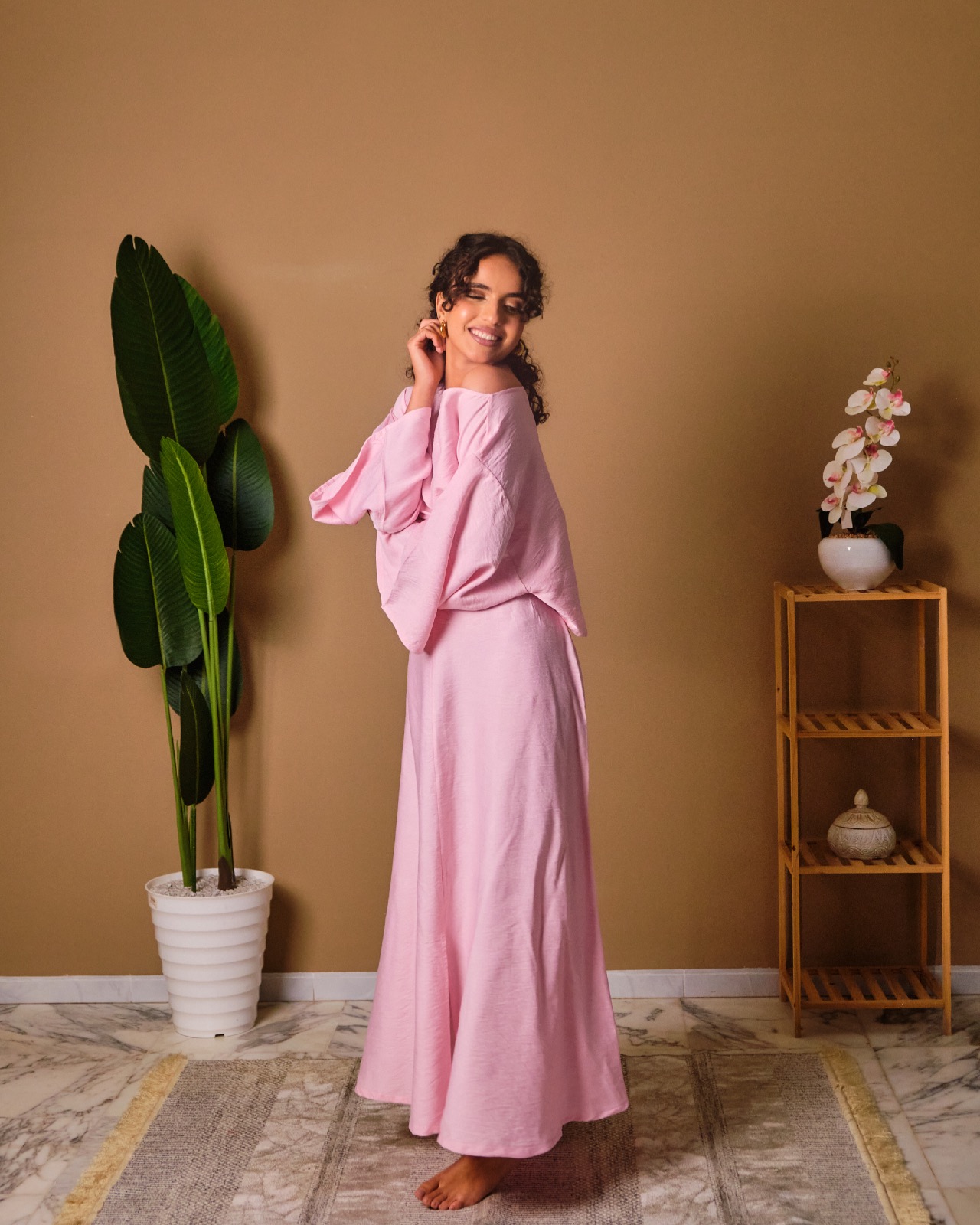 Ensemble jupe en lin naturel fluide pinky