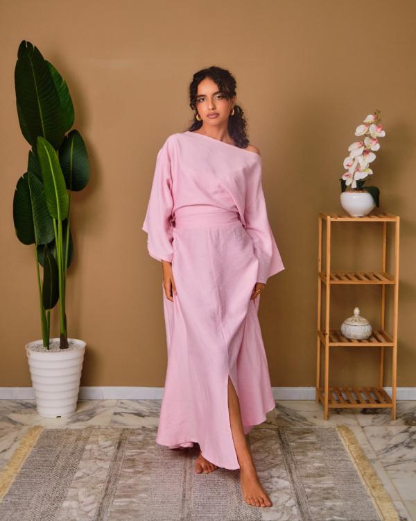Ensemble jupe en lin naturel fluide pinky