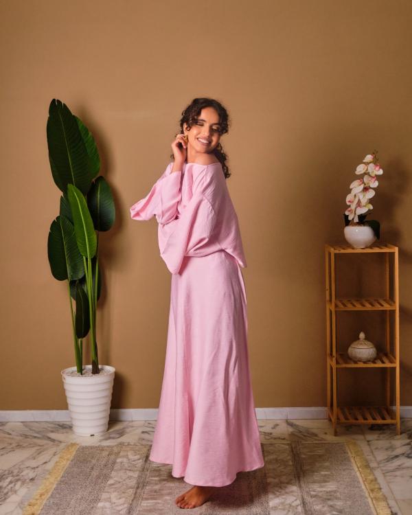 Ensemble jupe en lin naturel fluide pinky