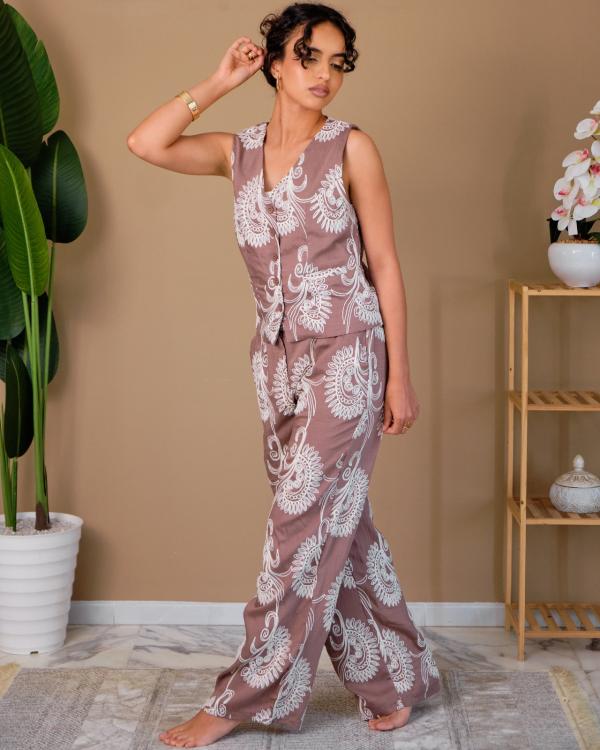 Ensemble deux pièces brodé Nude crème 