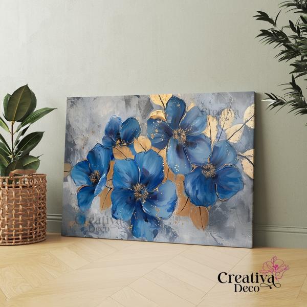 Abstrait fleurs bleu intense avec une touche de doré 