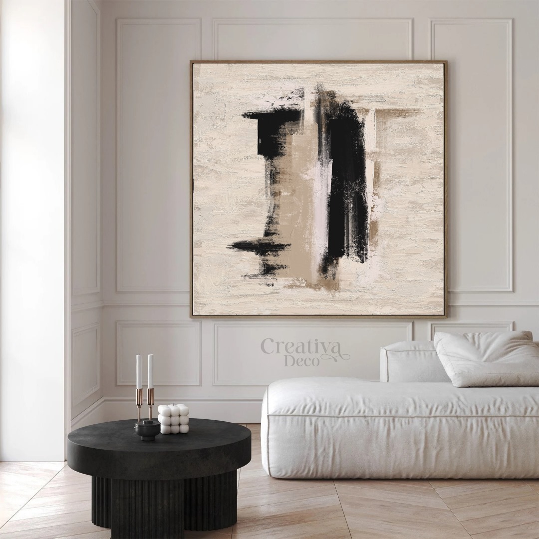 Abstrait Sable noir sur beige 