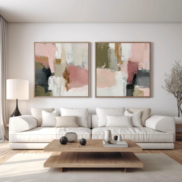 Douceur Rosée abstrait vert gris rose 